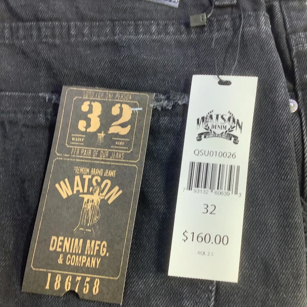 Watson Denim Mens 32 x‎ 29 Black Distressed Embroidered Graphic Jeans NWT